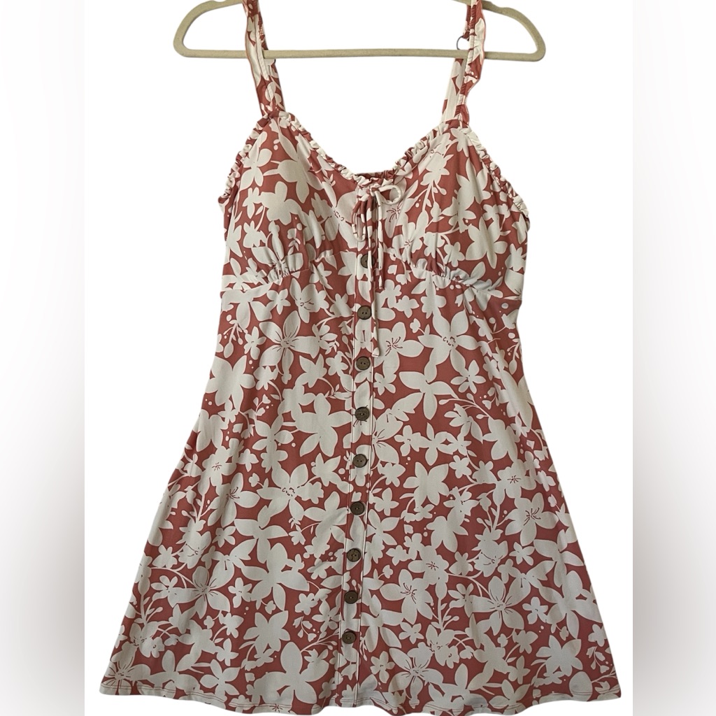 No Boundaries Floral Button-Down Milkmaid Dress Coral Junior’s Xxl 19